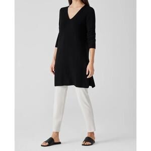 Eileen Fisher Sweater Women XS Tunic Merino Wool Dark Purple Long Sleeve Knit